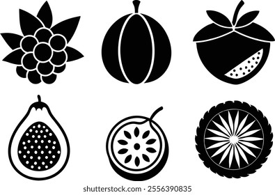 6-vector silhouette fruits icon set features a collection of fruit icons in a clean and minimalist style.