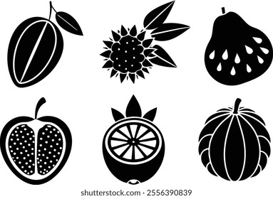 6-vector silhouette fruits icon set features a collection of fruit icons in a clean and minimalist style.