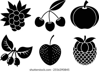 6-vector silhouette fruits icon set features a collection of fruit icons in a clean and minimalist style.