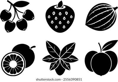 6-vector silhouette fruits icon set features a collection of fruit icons in a clean and minimalist style.