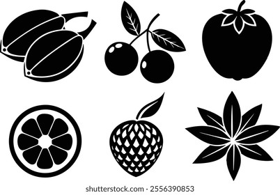 6-vector silhouette fruits icon set features a collection of fruit icons in a clean and minimalist style.