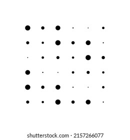 6x6 circles dots variation design. Dotted speckles, freckles. Circles grid and mesh. Vector illustration