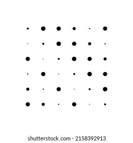 6x6 circles dots variation design. Dotted speckles, freckles. Circles grid and mesh. Vector illustration