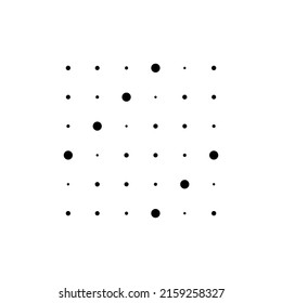 6x6 circles dots variation design. Dotted speckles, freckles. Circles grid and mesh. Vector illustration