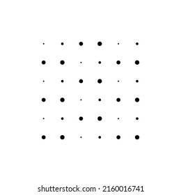 6x6 circles dots variation design. Dotted speckles, freckles. Circles grid and mesh. Vector illustration