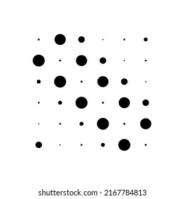 6x6 circles dots variation design. Dotted speckles, freckles. Circles grid and mesh. Vector illustration