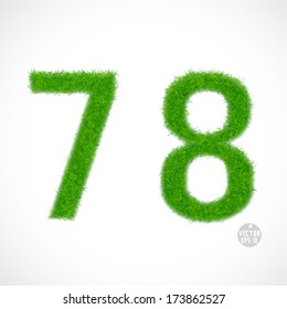 7, 8 number with grass textured isolated white background, vector illustration 