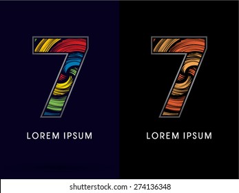 7 ,Abstract Number , font, concept Spin,designed using colors and gold silver bronze grunge brush,sign ,logo, symbol, icon, graphic, vector.