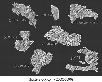7 of America map white line  freehand sketch on black background.