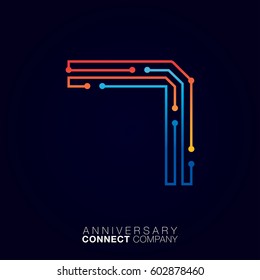 7 Anniversary, Letter seven logotype orange and blue color,Technology and digital abstract dot connection company vector logo