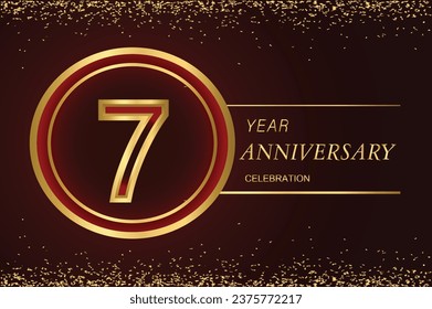 7 anniversary logo with confetti and golden ring. vector design for greeting card and invitation card.