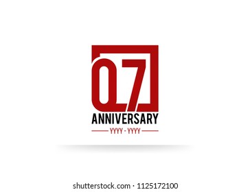 7 Anniversary logotype, simple red colored font number inside square isolated on white background