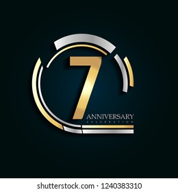 7 anniversary template design golden and silver color with ring memorial celebration event