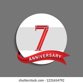 7 anniversary with white circle and red ribbon for celebration event