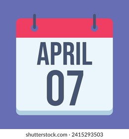 7 April Calendar. Blue Background. Vector Calendar.
