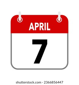 7 April, calendar date icon on white background.