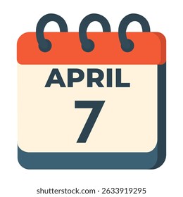 7 April Kalender Vektor auf weißem Hintergrund
Vektorkalender mit Datum
