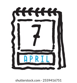 7 April date calendar - A simple yet elegant line art illustration of a date calendar captures the essence of organization and timekeeping. The clean lines and minimalistic design 
