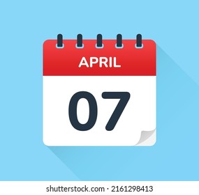 7 April date on flat design vector calendar. Schedule appointment for number seven of the month