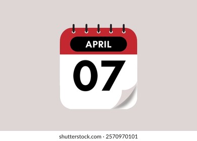 7 April month single day vector, illustration, calendar with rose red, black and off-white color background calendar April 7