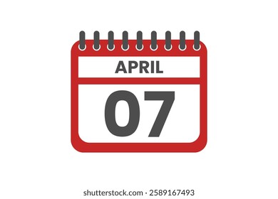 7 April month single day vector, illustration, calendar with red, black and white color background calendar April 7