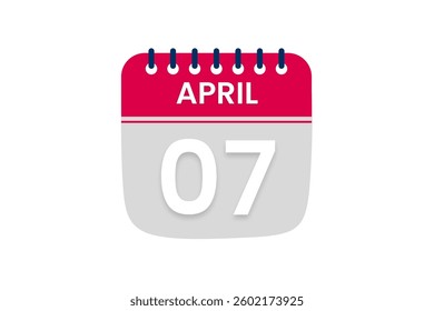 7 April month single day vector, illustration, calendar with red, off white and white color background calendar April 7