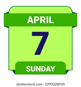 7 de abril, domingo. Plantilla de fecha. Diseño útil para la promoción de calendarios o eventos. Ilustración vectorial Archivo EPS 10. Aislado sobre fondo blanco. 