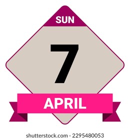 7 April, Sunday. Date template. Useful design for calendar or event promotion. Vector illustration EPS 10 File. Isolated on white background. 