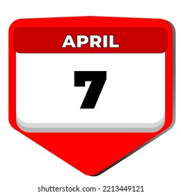 7 April vector icon calendar day. 7 date of April. Seventh day of April. 7th date number. 7 day calendar. Seven date. World Health. Vector illustration