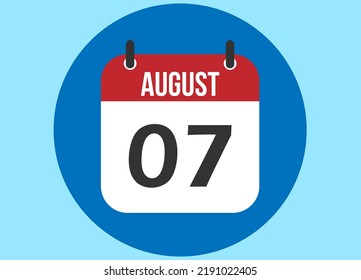 7. August blauer Kalendervektor. Kalenderaukel mit Kreis auf hellem Hintergrund.