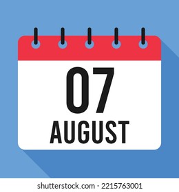 7 August Calendar. Blue Background. Vector Calendar.