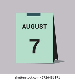 7 august calendar date icon minimal desk calendar vector illustration
