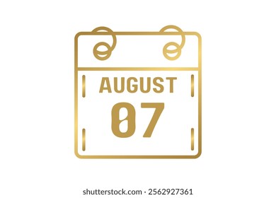 7 August calendar icon text page monthly web design on golden and white background vector, icon, or illustration with the month of August 7