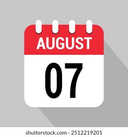 7 de agosto Calendario Icono Vector Número de diseño del objeto
