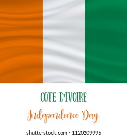 7 August, Cote Divoire Independence Day background in national flag color theme. Cote Divoire National Day. Celebration banner with waving flag. Vector illustration
