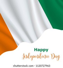 7 August, Cote Divoire Independence Day background in national flag color theme. Cote Divoire National Day. Celebration banner with waving flag. Vector illustration