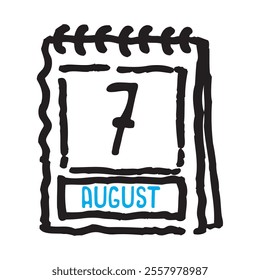 7 August date calendar - A simple yet elegant line art illustration of a date calendar captures the essence of organization and timekeeping. The clean lines and minimalistic design 
