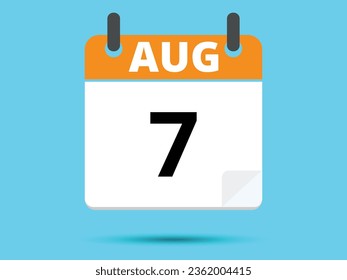 7 August. Flat icon calendar isolated on blue background. Vector illustration.