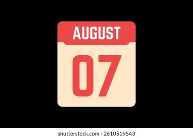 7 August icon text page monthly web design on coral, white, tangerine and black background vector, icon, or illustration with the month of August 7