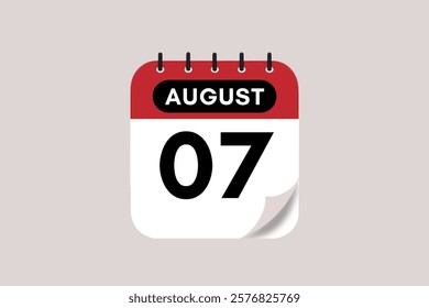 7 August month single day vector, illustration, calendar with rose red, black and off-white color background calendar August 7