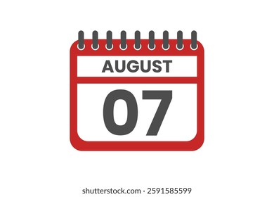 7 August month single day vector, illustration, calendar with red, black and white color background calendar August 7 