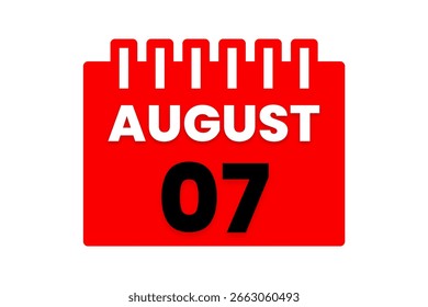 7 august month single day vector, illustration, calendar with red, black and white color background calendar icon of august 7