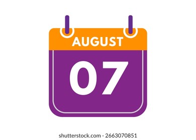 7 agosto mês único dia vetor, ilustração, calendário com laranja, roxo, cinza e branco cor de fundo calendário ícone de agosto 7