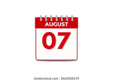 7 August Monat einzelner Tag, Vektorgrafik, Kalender mit schwarz-weißem Hintergrund, Kalendersymbol vom August 7