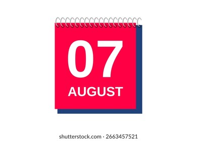 7 August Monat einzelner Tag, Vektorgrafik, Kalender mit roter, blauer und weißer Hintergrundfarbe, Kalendersymbol vom August 7