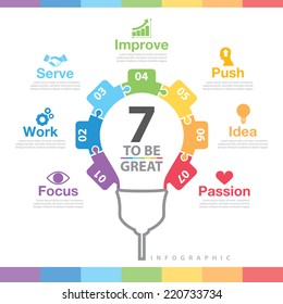 7 to be great infographic. Success way concept. Can be used for layout, web design, brochure, flyer, leaflet, poster, template, Vector illustration infographics