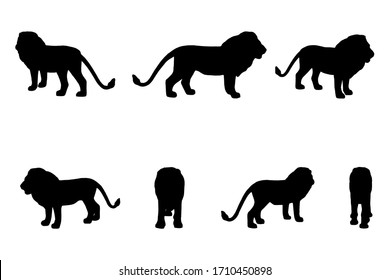 7 black and white set vector lion silhouette isolated on white background