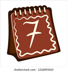 7. Brown Calendar in the form of Christmas Gingerbread. Icon. Sketch. Symbol. Sign. Stock Vector Illustration. Transparent. White Isolated. 