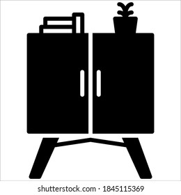 7. Cabinet and pot icon. Element of furniture for mobile app and web sites. Vector illustration isolated on a white background. Premium quality symbol.
