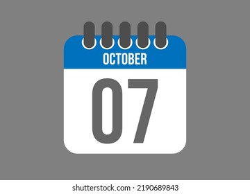 7 calendar october. Calendar icon for October days in blue color on dark background.